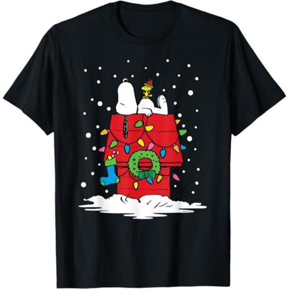 Peanuts Holiday Snoopy and Woodstock Stocking T-Shirt Christmas - Picture 3 of 3